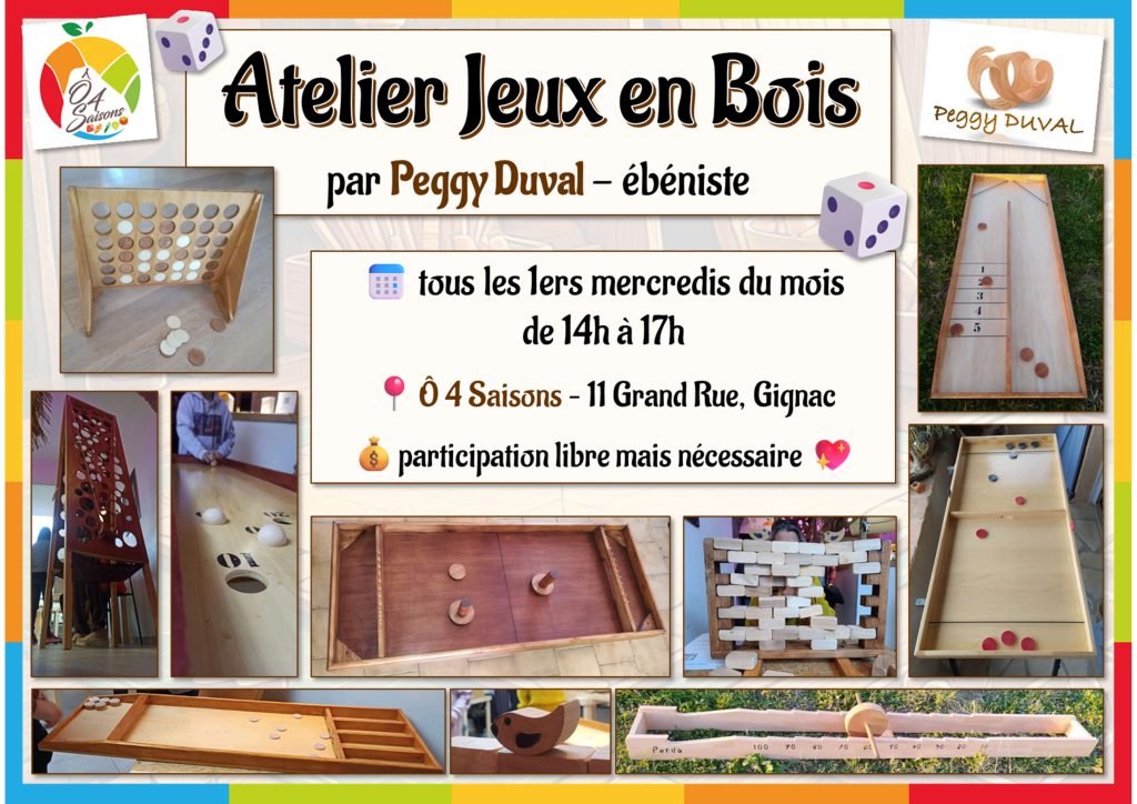 Atelier de jeux en bois géants avec l'association Ô 4 saisons à Gignac